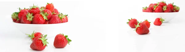 Κόκκινο Ώριμο Φράουλα Στο Λευκό Μπολ Ελαφρύ Φόντο — Φωτογραφία Αρχείου