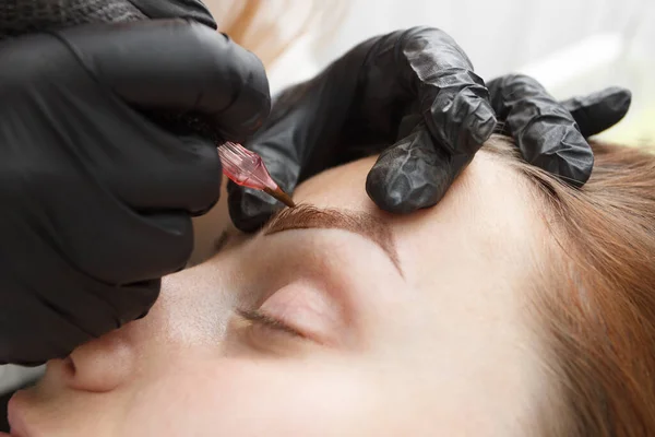 Permanent Makeup Eyebrows Beauty Salon Care Procedure Close — Stock Photo, Image