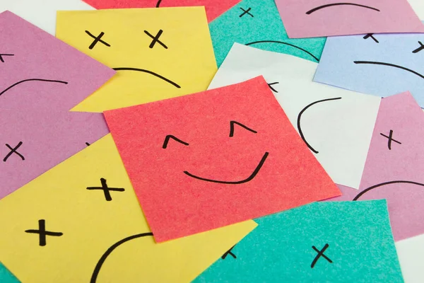 Set of funny colored stickers with different emotions, top view