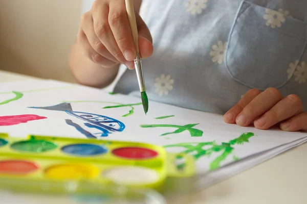 Child Drawing Picture Watercolor Back School Concept — Stock fotografie