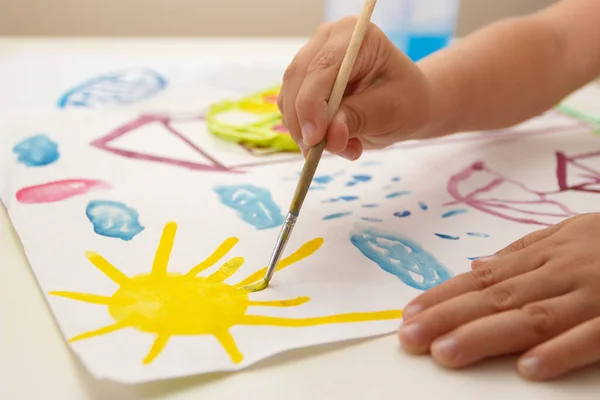 Child Drawing Picture Watercolor Back School Concept — Fotografia de Stock