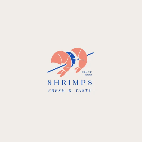 Vector template logo en pictogram voor zeevruchten product- garnalen. Emblemen voor restaurant en café. — Stockvector