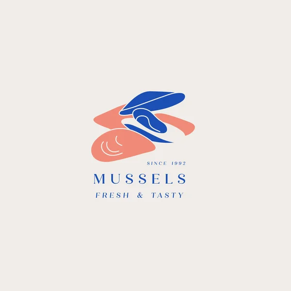 Modèle vectoriel logo et icône pour les fruits de mer moules. Emblèmes pour restaurant et café. — Image vectorielle