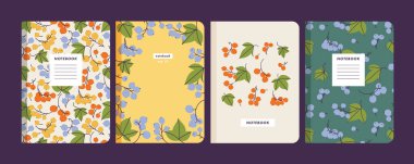 Vektör illüstrasyon şablonları defterler, planlamacılar, broşürler, kitaplar, kataloglar için kapak sayfaları. Flruits duvar kağıtları