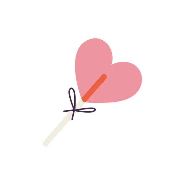 Vector Illustration Pink Candy Stick Form Heart Happy Valentines Day — 스톡 벡터