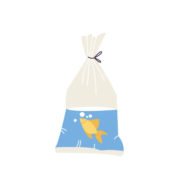Vector Illustration Goldfish Swim Plastic Bag Tied Rope Freshwater Pet — ストックベクタ