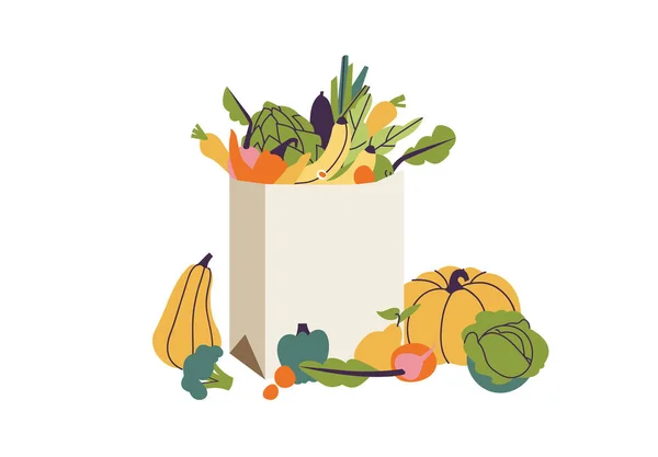 Vector Illustration Eco Paper Shopping Bag Full Products Surrounded Vegetables — Vector de stock