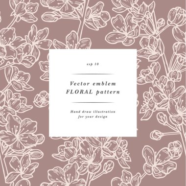 İçinde sakura çiçekleri olan bir kart. Çiçek çelengi. Kozmetik ambalajı için kiraz çiçekli çiçek arkaplanı