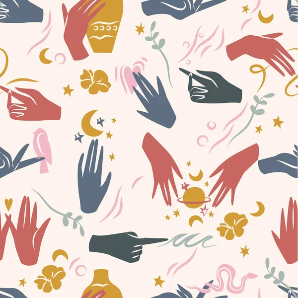 Vector Illustration Female Hands Different Gestures Abstract Symbol Cosmetics Packaging — Vetor de Stock