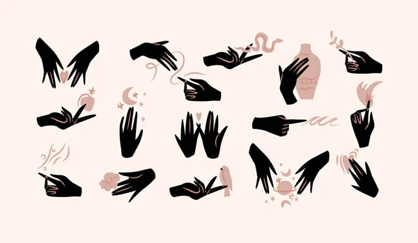 Векторная Иллюстрация Женские Руки Разных Жестах Абстрактный Символ Косметики Упаковки — стоковый вектор
