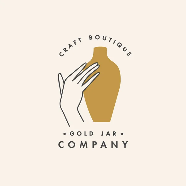 Vector Design Linear Template Logo Emblem Female Hand Jar Abstract — Stok Vektör