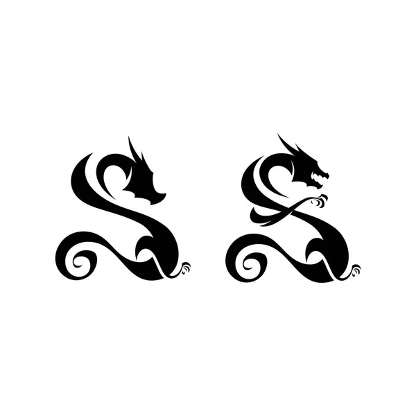 Logotipo Del Dragón Con Letra Vector Ilustración — Archivo Imágenes Vectoriales