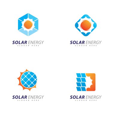 Güneş enerjisi logosu tasarım şablonu. Yaratıcı Güneş Paneli Elektrik Logosu 