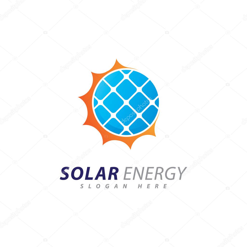 Sun energy logo design template. Creative Solar panel energy electric electricity logo