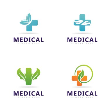 Tıbbi ve Yaprak Logo Vektör Şablonu, Yaratıcı Eczane Logo Vektör Tasarımı