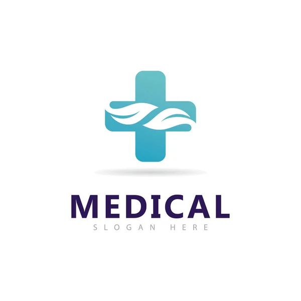 Szablon Wektora Logo Medycznego Liściowego Projekt Wektora Logo Kreatywnej Apteki — Wektor stockowy