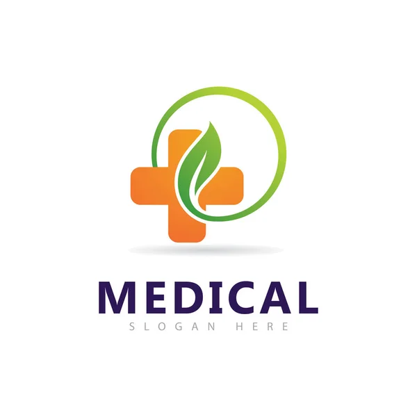 Modelo Vetor Logotipo Médico Folha Design Vetor Logotipo Farmácia Criativa — Vetor de Stock