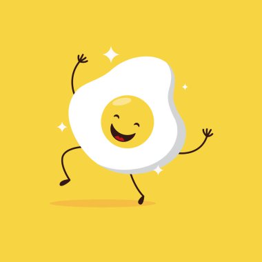 Sevimli, mutlu, sahanda yumurta taşıyıcısı çizgi film karakteri çizimi basit, yassı ölü tarzı. 