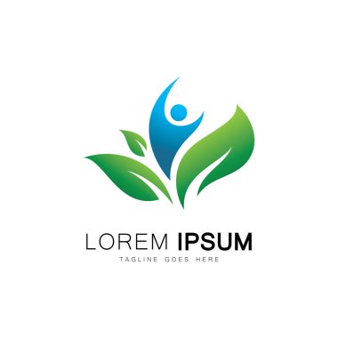 Sağlıklı İnsan karakter vektör logosu örnekleme. Ekolojik ve biyolojik ürün kavramı işareti.