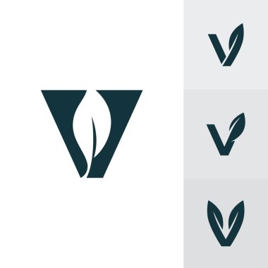 V Logosu Tasarımı ve Şablonu. Vektör tabanlı V yaprağı simgesi.