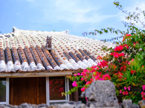 Červená Kachlová Střecha Ostrově Taketomi — Stock fotografie