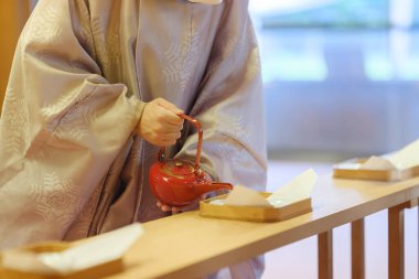 sacred sake in japanese shrine