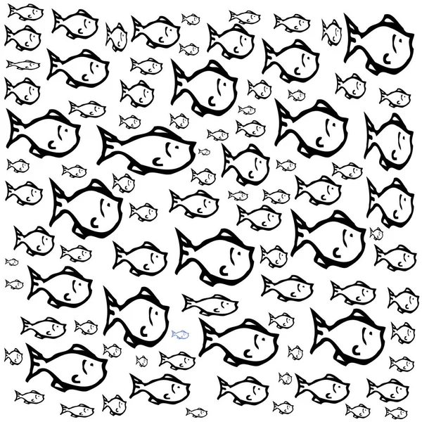 Seamless Pattern Hand Drawn Fish — Stock Photo, Image