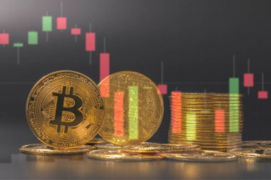 Grafikli Bitcoin BTC Kripto Para Birimi. Engelleme teknolojisi için Altın Para