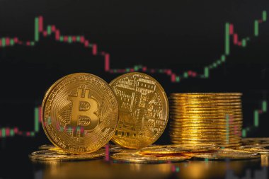 Grafikli Bitcoin BTC Kripto Para Birimi. Engelleme teknolojisi için Altın Para
