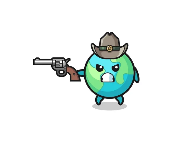 Der Erde Cowboy Schießen Mit Einem Gewehr Niedliches Design — Stockvektor