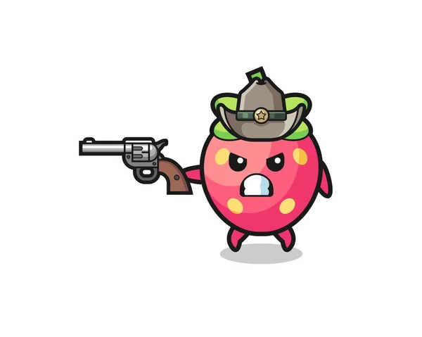 草莓牛仔用枪射击 可爱的设计 — 图库矢量图片