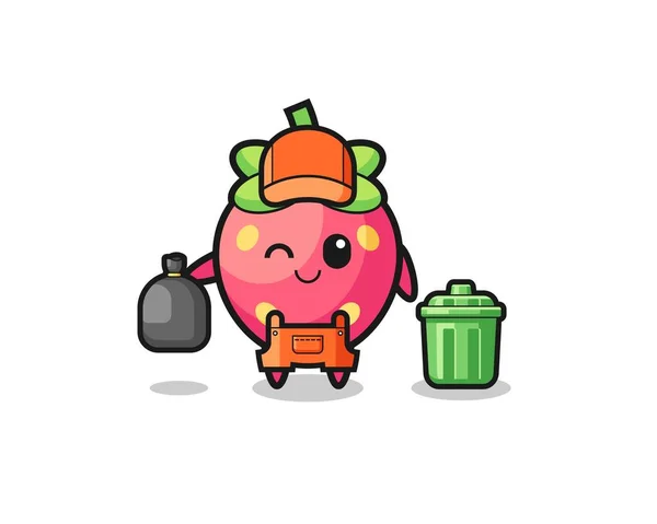Mascot Cute Strawberry Garbage Collector Cute Design — Stock Vector