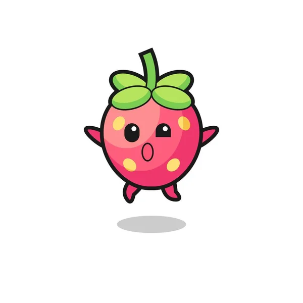 Karakter Strawberry Adalah Gerakan Melompat Desain Lucu - Stok Vektor