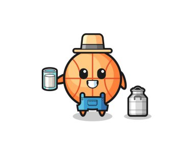 Sütçü olarak basketbol çizgi filmi, şirin bir tasarım.