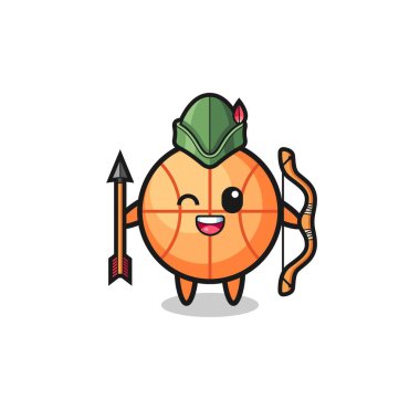 Ortaçağ okçu maskotu olarak basketbol çizgi filmi, şirin bir tasarım.