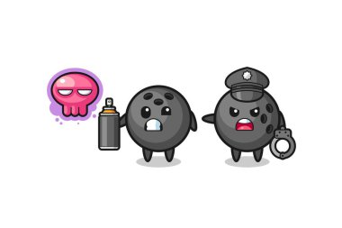 Bovling karikatürü vandalizm yapıyor ve polis tarafından yakalandı, şirin bir tasarım.