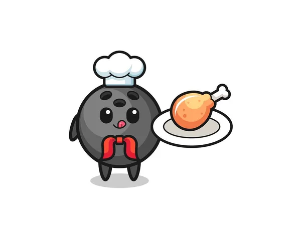 Bowling Poulet Frit Chef Personnage Dessin Animé Design Mignon — Image vectorielle