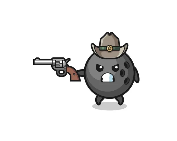 Bowling Cowboy Schieten Met Een Pistool Schattig Ontwerp — Stockvector