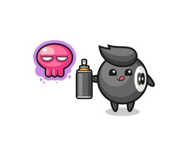 Bilardo karikatürü sprey boyalı bir graffiti yapar, şirin bir tasarım.