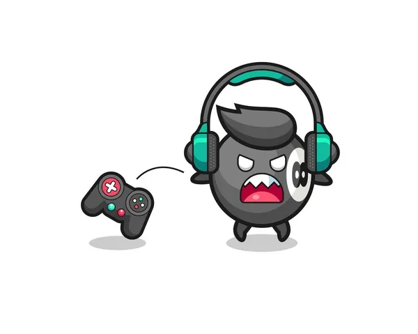 Biljart Gamer Mascotte Boos Schattig Ontwerp — Stockvector