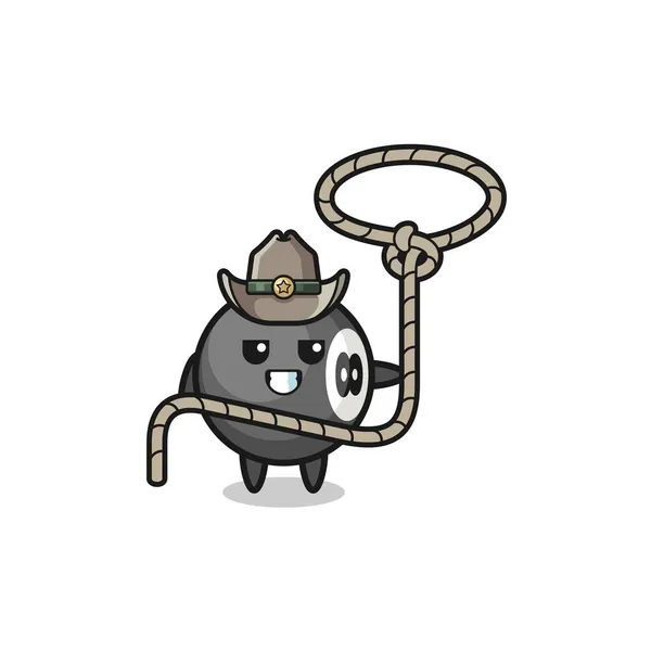 Biljartcowboy Met Lasso Touw Schattig Design — Stockvector