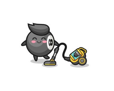 Güzel bilardo elinde elektrikli süpürge çizimi, şirin tasarım.