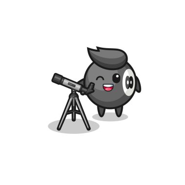 Modern bir teleskopu ve sevimli bir tasarımı olan bilardo astronom maskotu.