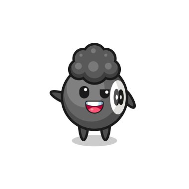 Afro çocuk rolünde bilardo karakteri, şirin tasarım.