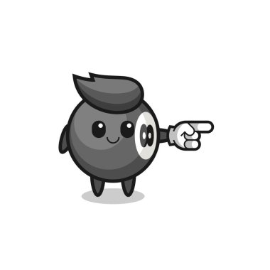 Doğru hareketi gösteren bilardo maskotu, şirin bir tasarım.