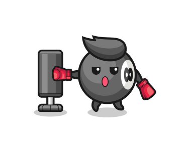 Bilardo boksörü çizgi filmi kum torbasıyla antrenman yapıyor, şirin bir tasarım.