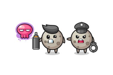 Ay çizgi filmi vandalizm yapıyor ve polis tarafından yakalandı, şirin bir tasarım.