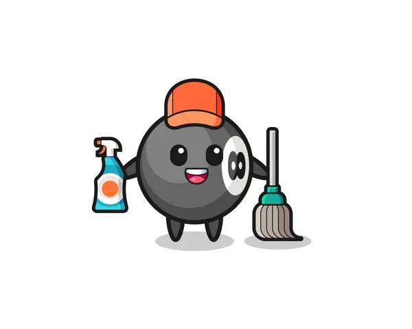 Cute Billiard Character Cleaning Services Mascot Cute Design — Stock Vector