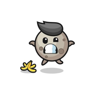 Ay çizgi filmi muz kabuğunda kayıyor, şirin bir tasarım.