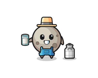 Süt çiftçisi rolünde ay çizgi filmi, şirin bir tasarım.